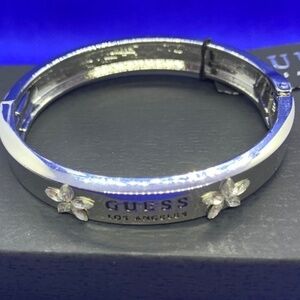 Guess Silver Logo Emblem Hinge Bangle Bracelet